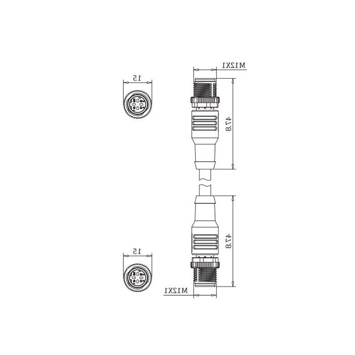 M12 4Pin male straight turn male straight, D-coded, double-ended pre-cast PVC non-flexible cable, shielded, green sheath, 0C3141-XXX