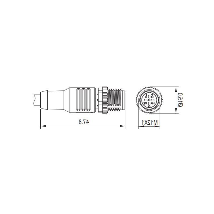 M12 4Pin, male straight, single-end precast PVC non-flexible cable, shielded, gray sheathed, 0C4A23-XXX