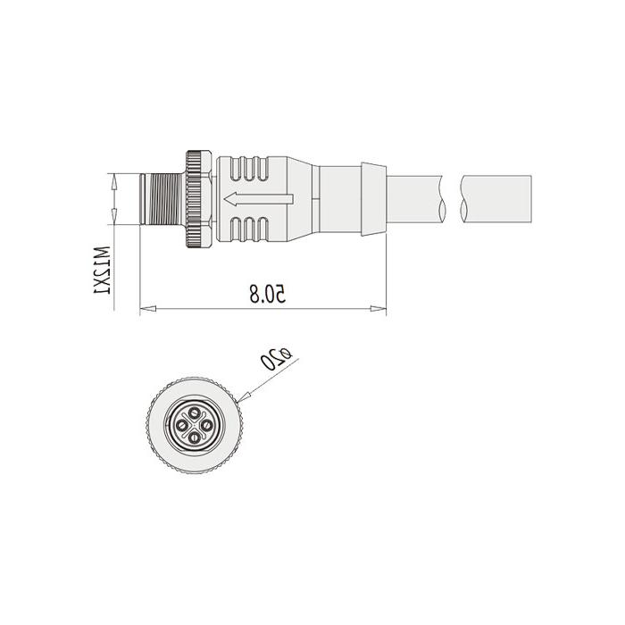 M12 4Pin S-coded, male straight, single-end pre-cast PVC non-flexible cable, grey sheathing, 64SP21-XXX