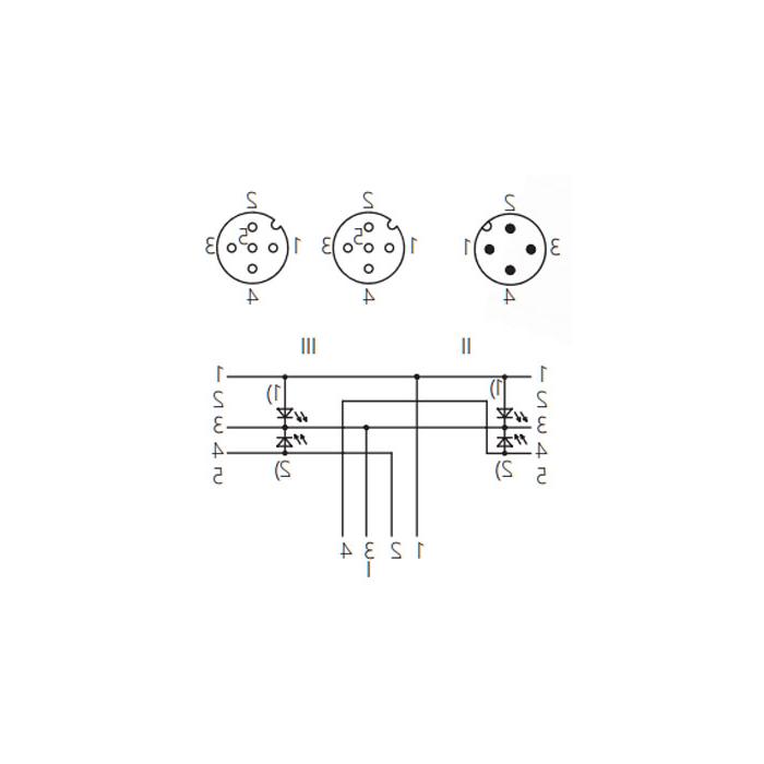 M12 4Pin male /2M12 3Pin female 90°, with LED light, IP 69K-ECOLAB, food grade, Y-shape pre-cast PVC non-flexible cable, grey sheathed, 64E423-XXX